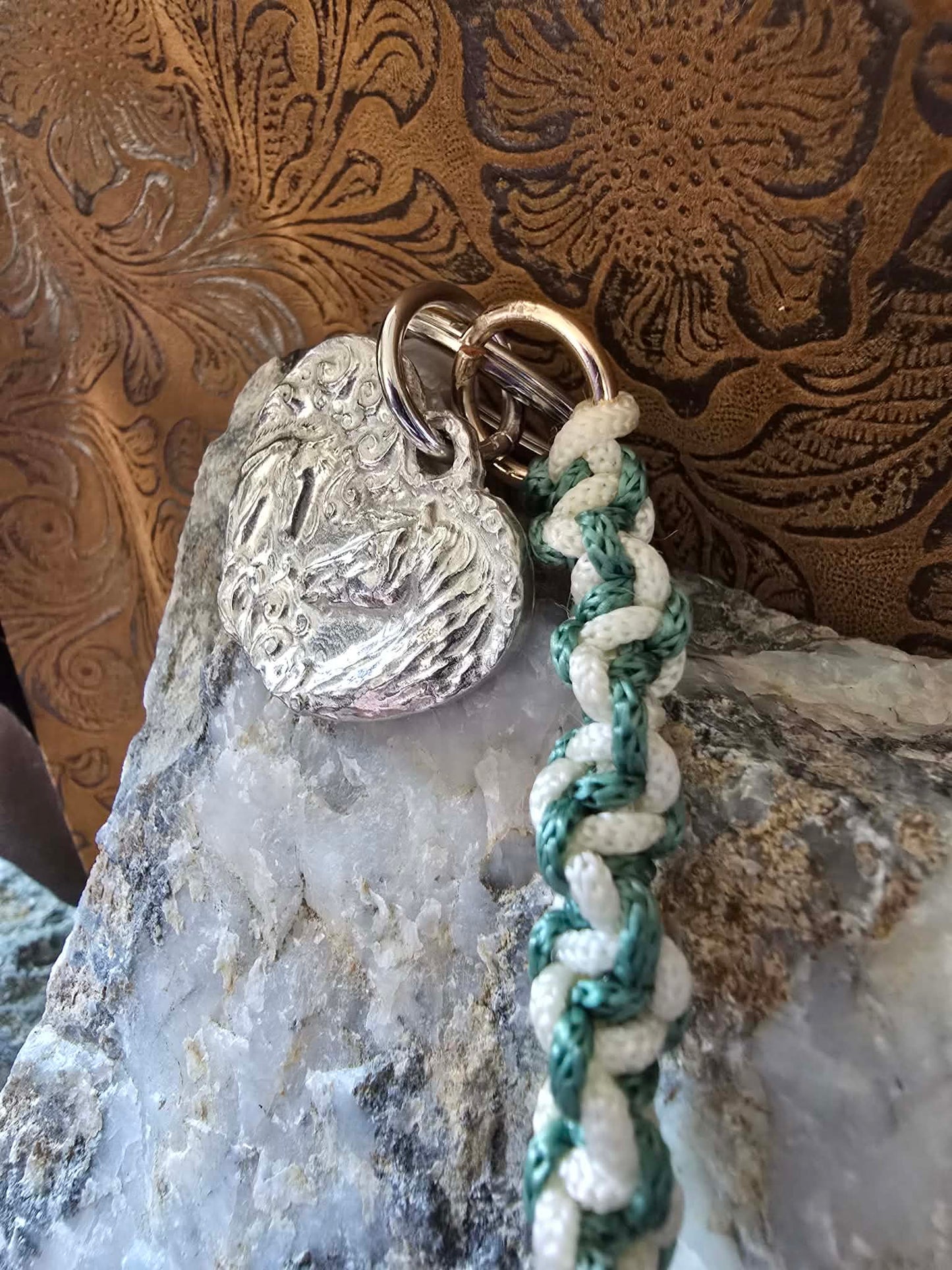 Mare and Foal Pewter Keychain and macrame braided lanyard