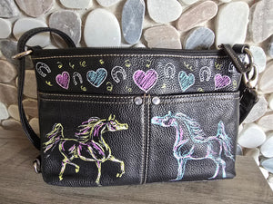 One of a Kind Hand-Painted Horse Crossbody Bag