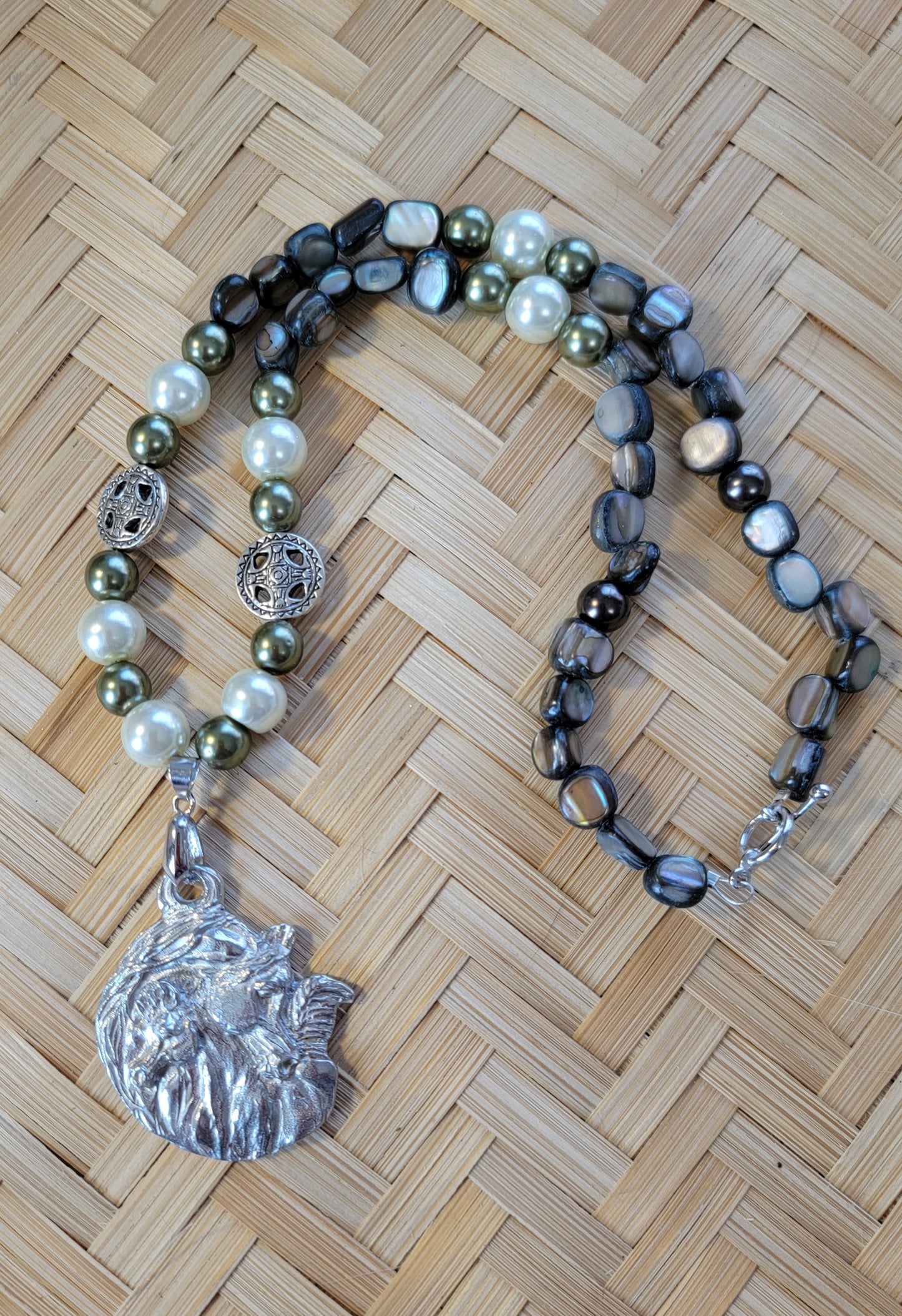 Pewter Arabian Mare and Foal Gemstone Necklace set earrings
