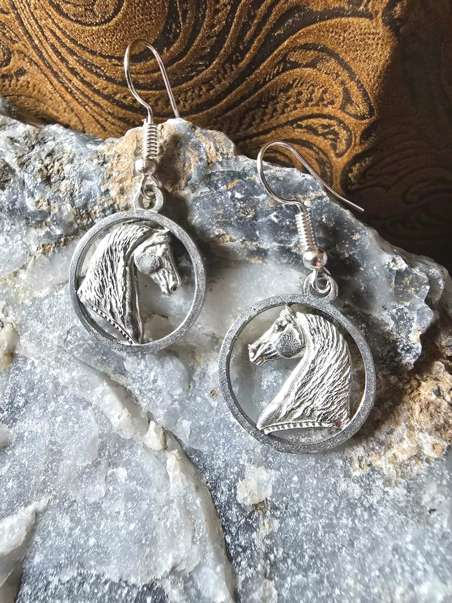 Morgan Horse Classic Baroque PEWTER equestrian earrings