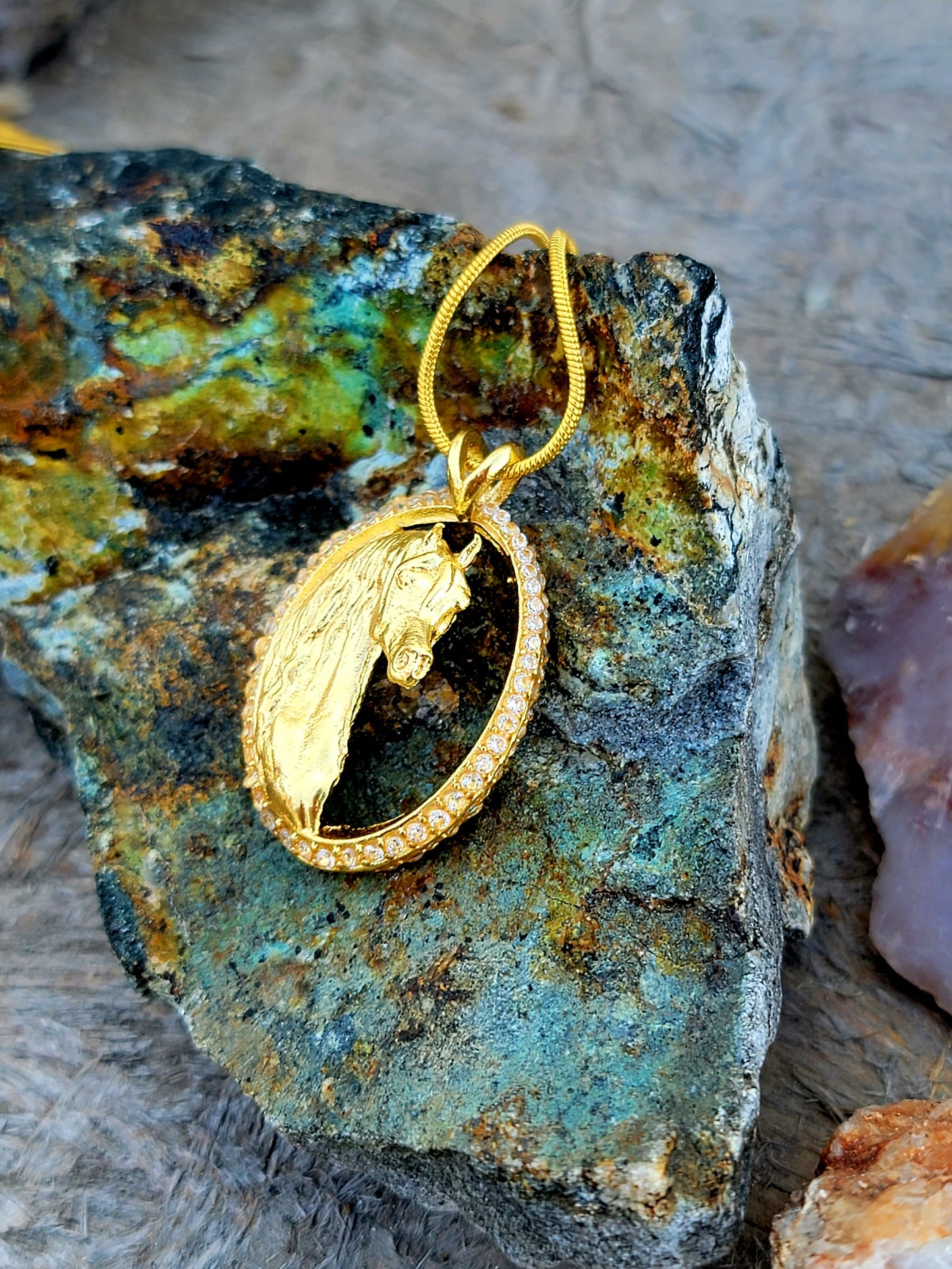 Arabian Horse 18K Gold Plated CZ Pendant