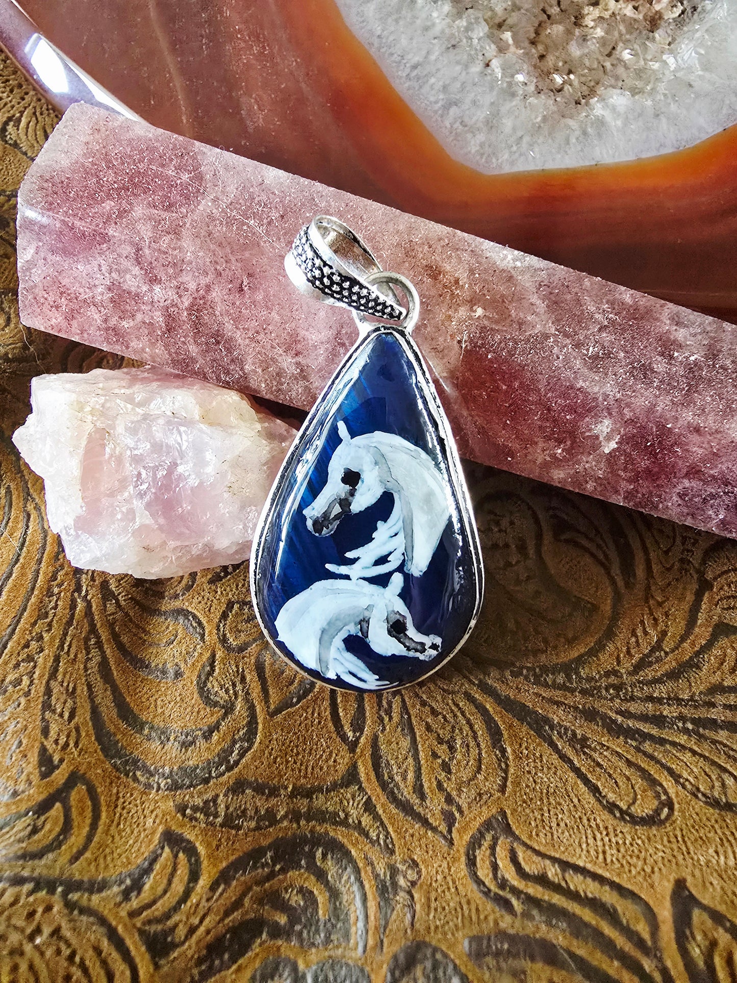 Labradorite Horse Pendant – Handpainted Original Art