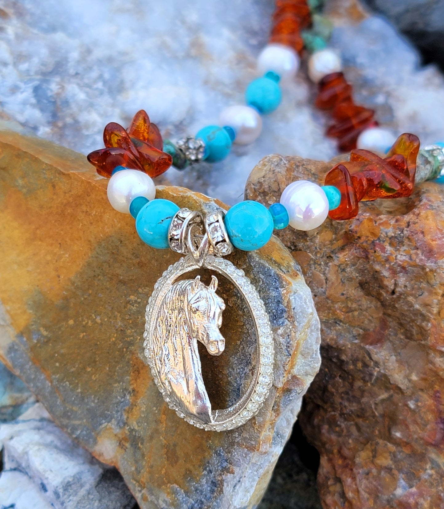 Sterling Silver CZ Arabian Horse Gemstone Necklace