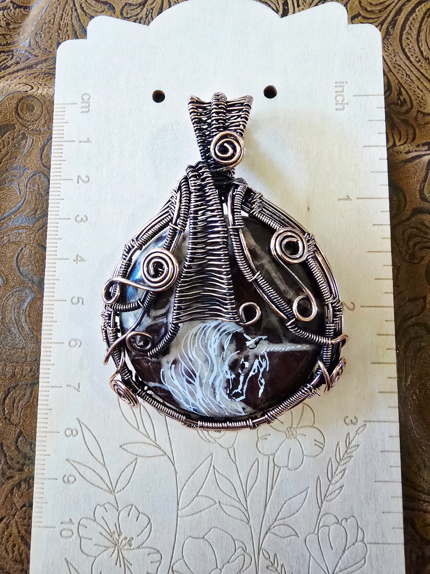 Natural Unicorn Picasso Jasper Wire Wrap Pendant