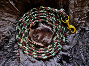 Handcrafted 10' Lead Rope with Leather Popper — Black, Burgundy & Gray