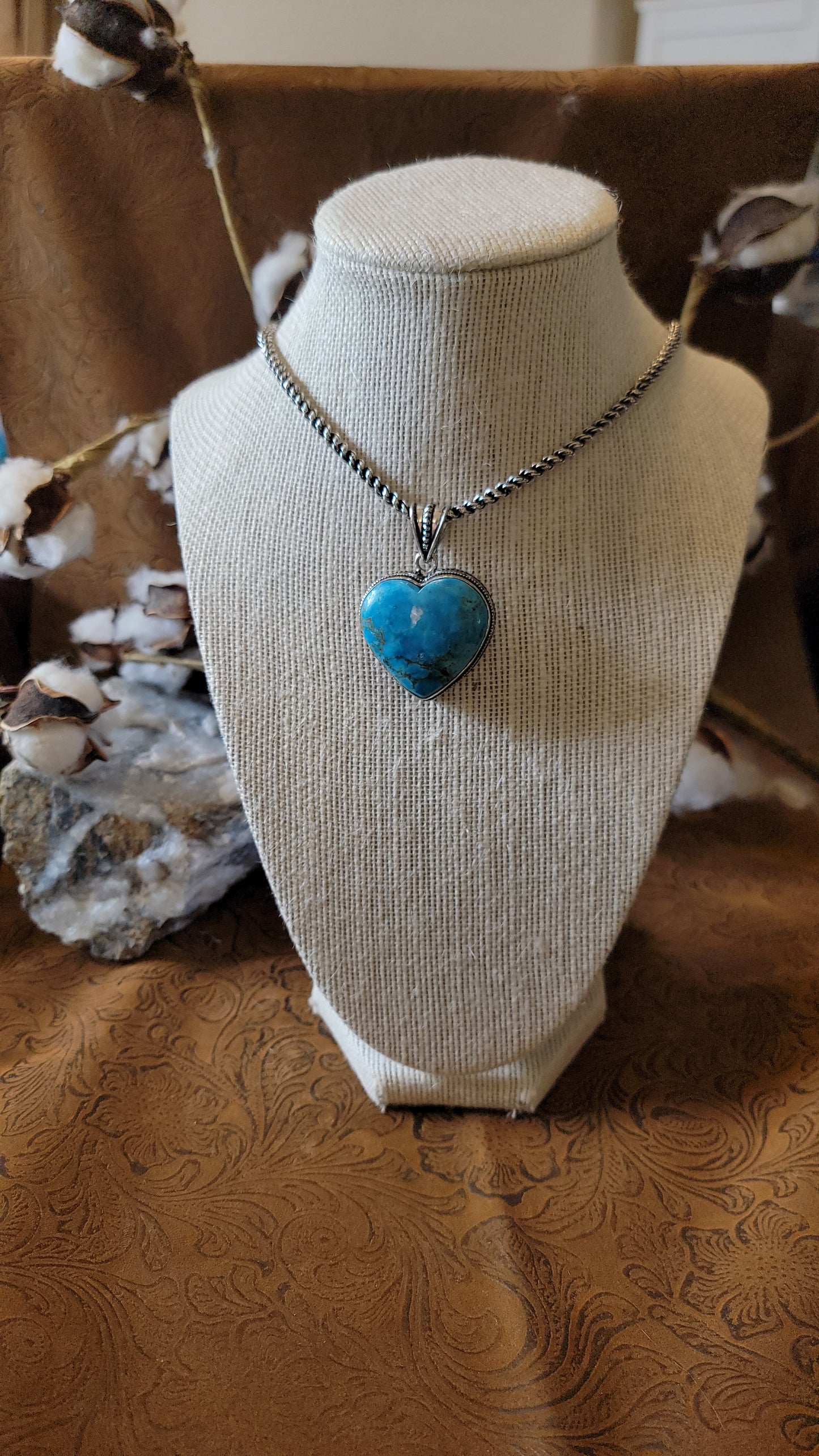 Turqouise Sterling Silver Heart Necklace Portrait pendant