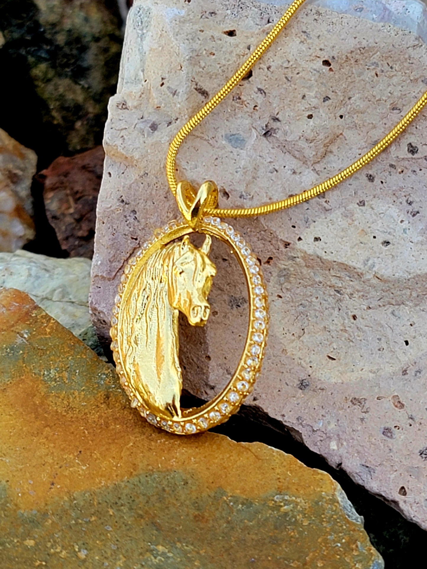 Arabian Horse 18K Gold Plated CZ Pendant