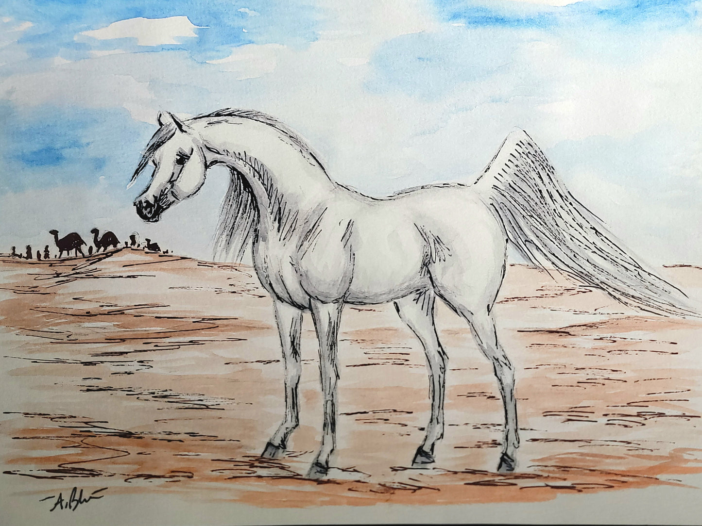 Desert King — Original Ink & Watercolor Painting