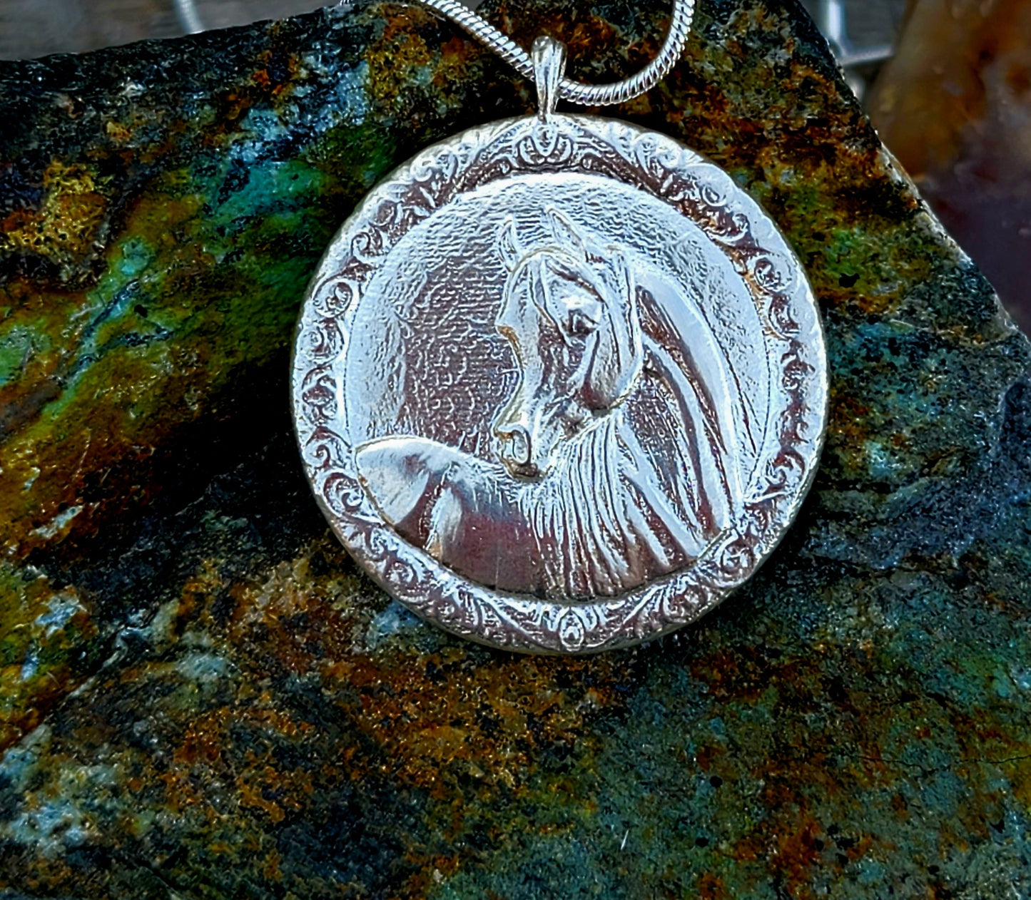 Sterling Silver Horse Portrait Medallion Necklace