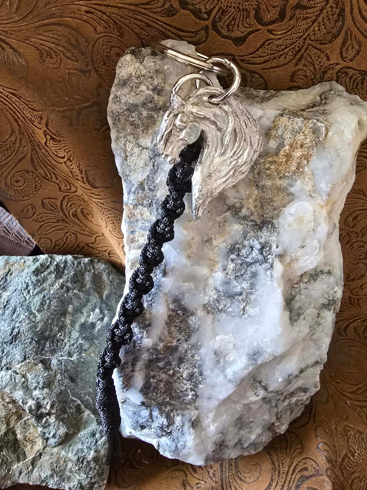 Fantasy Horse pewter Keychain Macrame lanyard