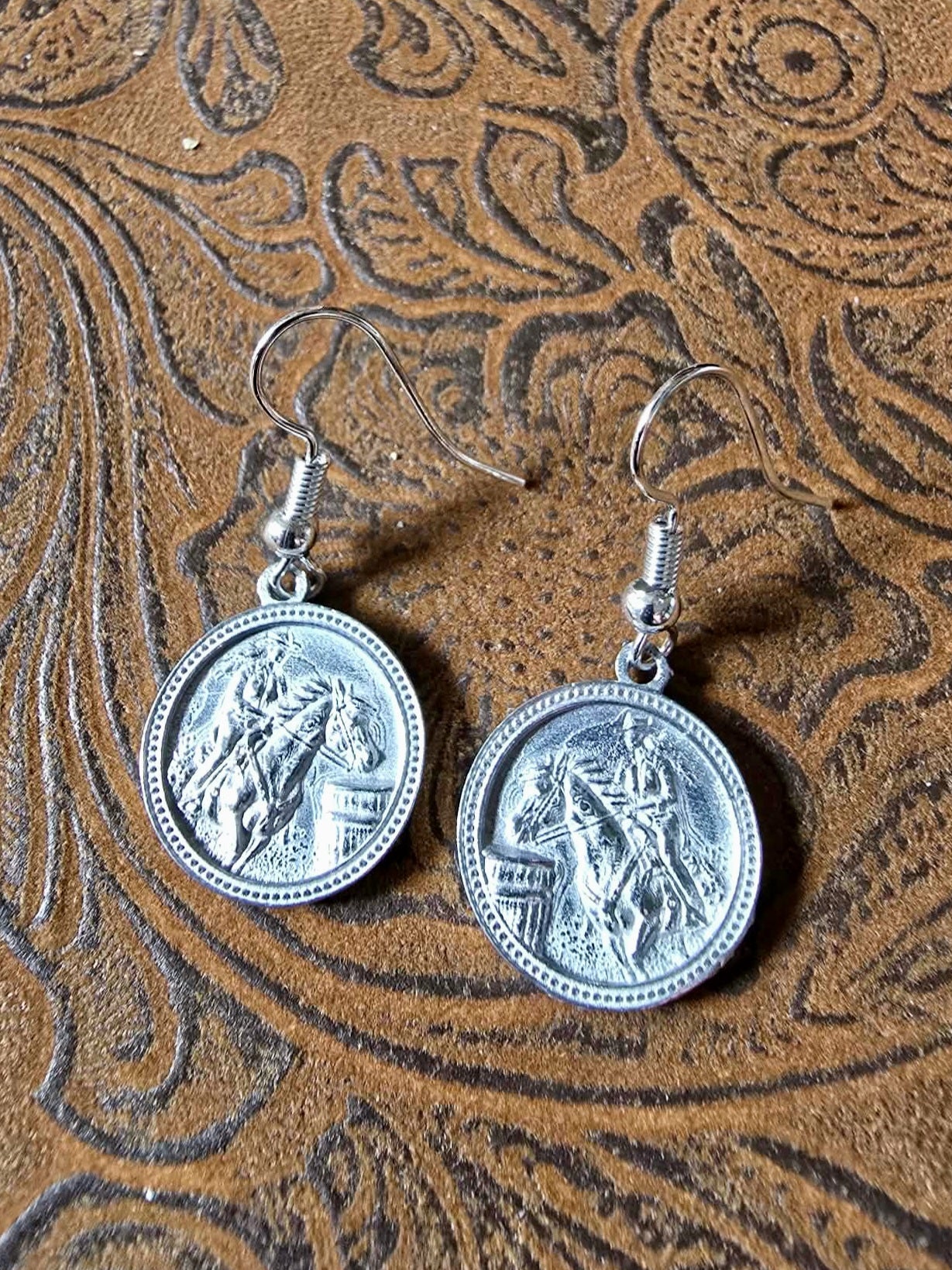 BARREL Racer Horse Earrings western luxury pewter jewelry