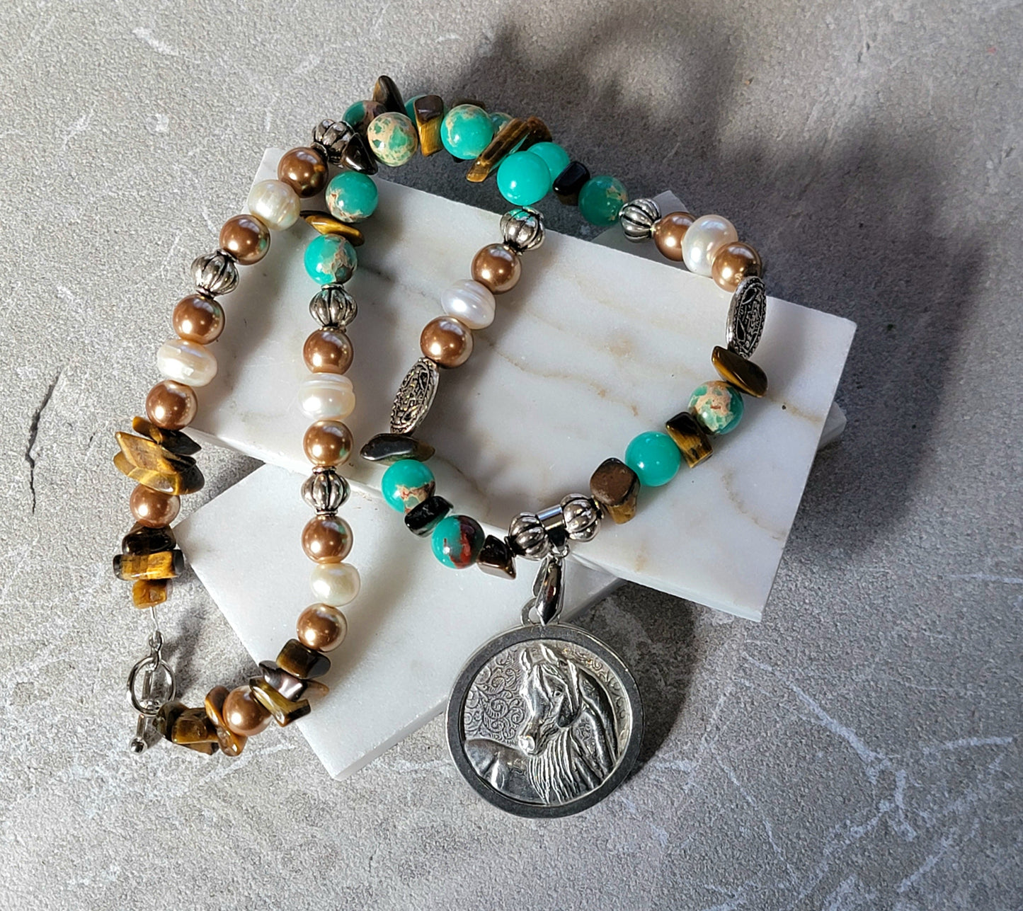 Arabian Horse Pewter Gemstone Necklace & Earring Set 'Desert Sands'