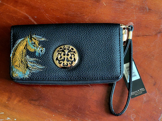 Hand-Painted Horse Wristlet Wallet — Resin Art with Glitter & Mica
