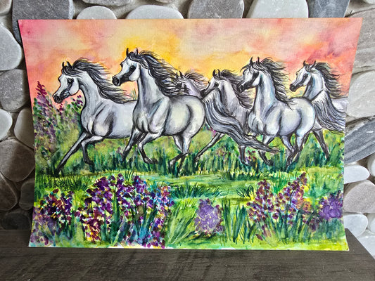 Original Watercolor — Wild Horses at Sunset, 9x12”