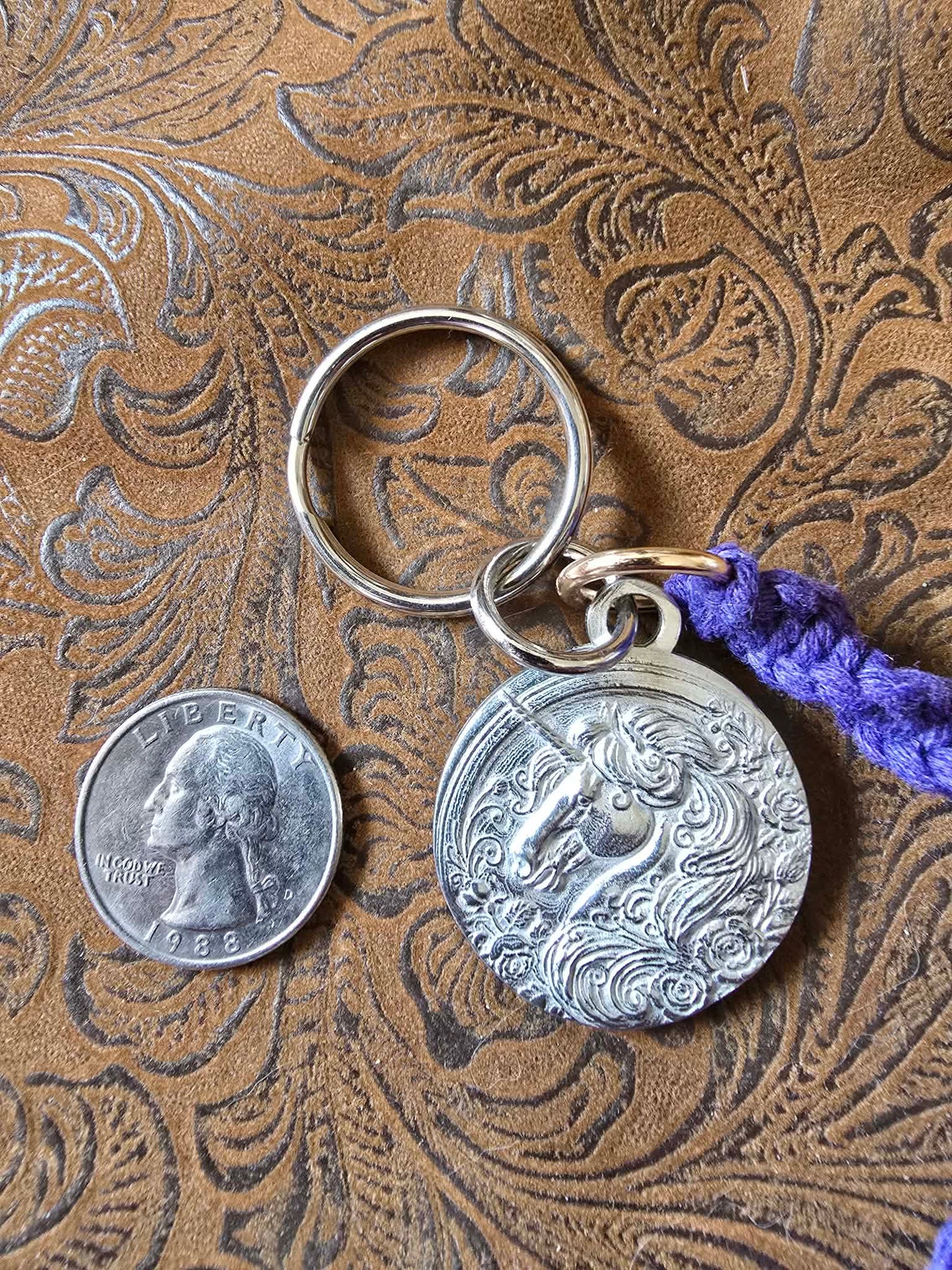 Unicorn Pewter Pendant Keychain Key Ring Macrame Lanyard