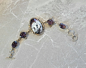 Sterling Silver Hand Painted Horse Cameo Amethyst Bracelet