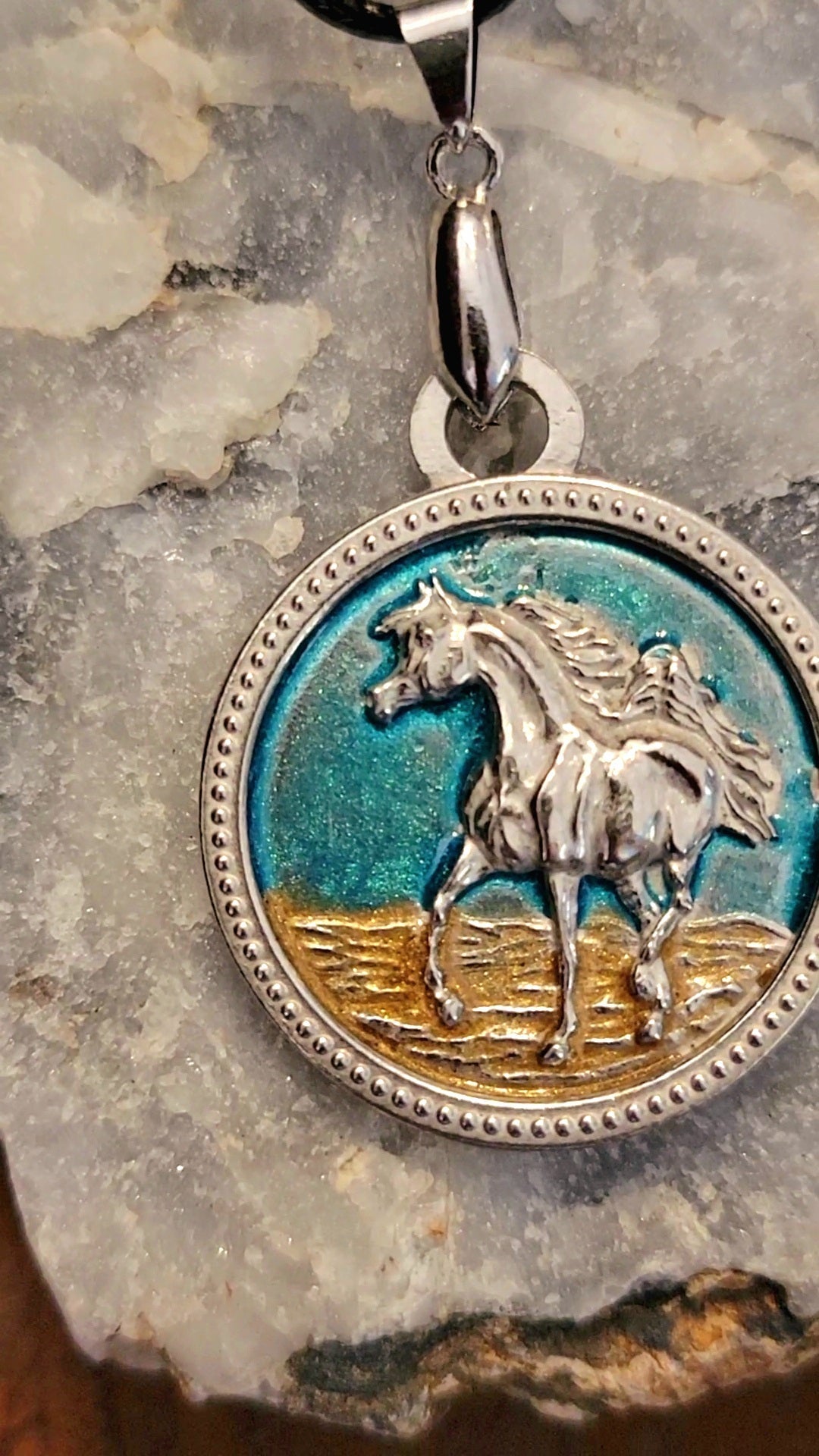 Desert Sky Trotting Arabian Pewter Hand Painted Pendant