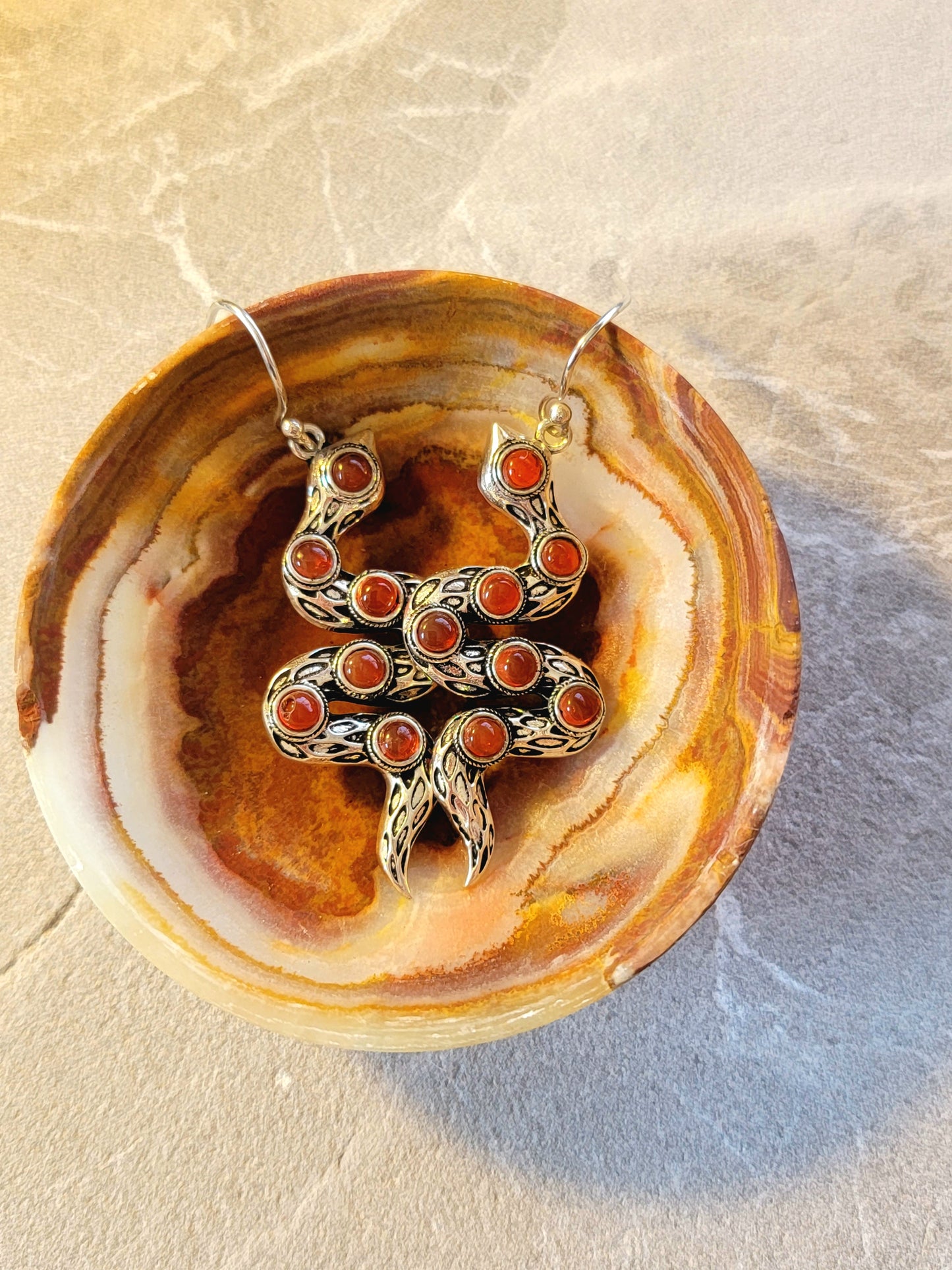 Sterling Silver Carnelian Rattlesnake Earrings
