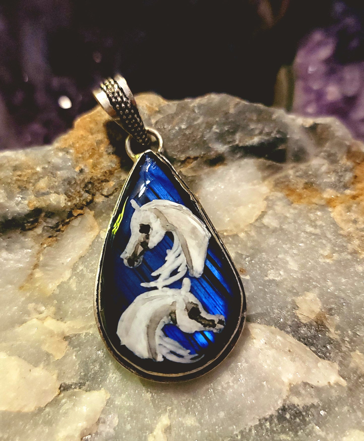 One-of-a-Kind Blue Flash Labradorite Sterling Silver Horse Pendant