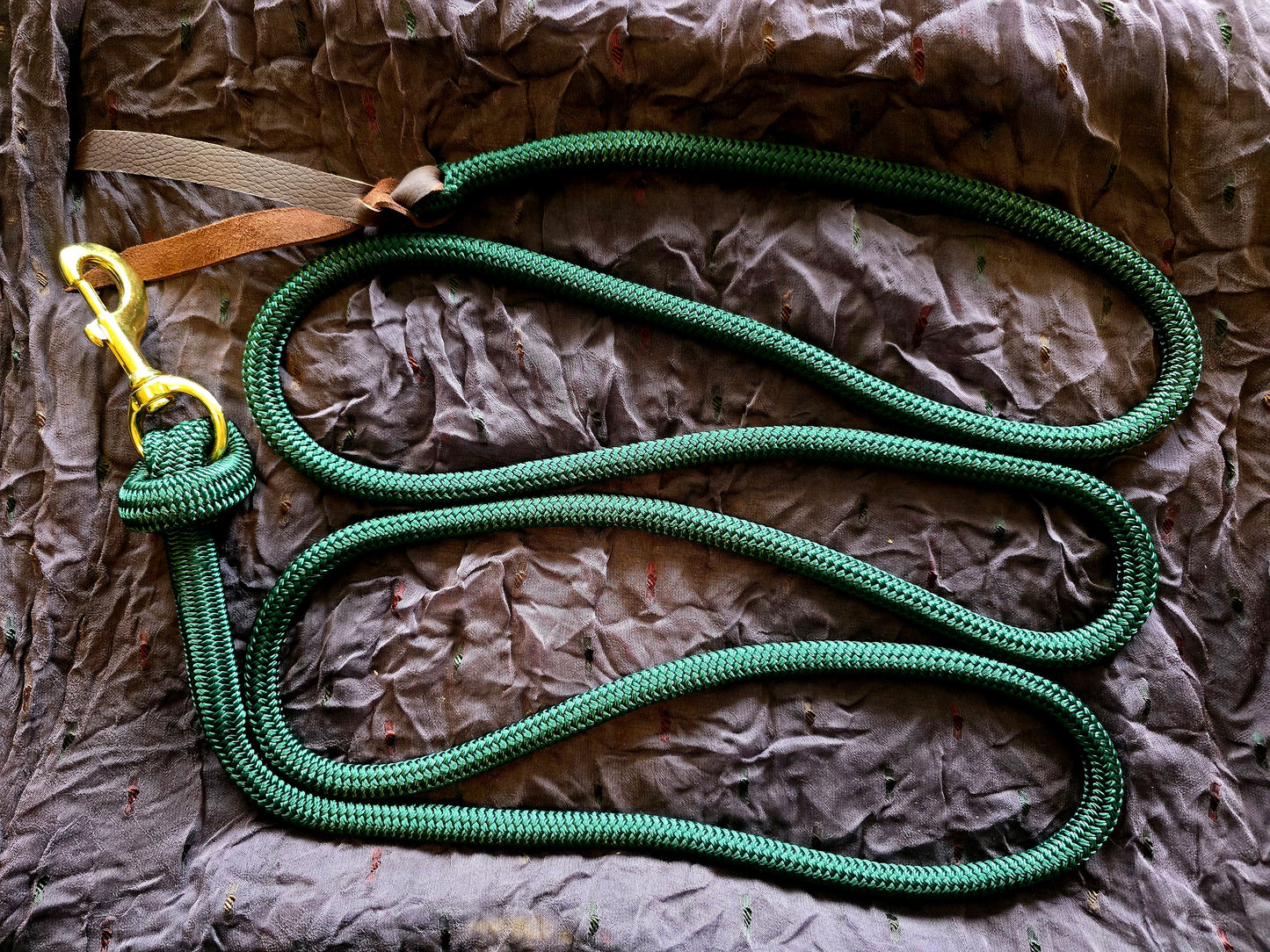 Handcrafted 10' Lead Rope with Leather Popper — Hunter Green