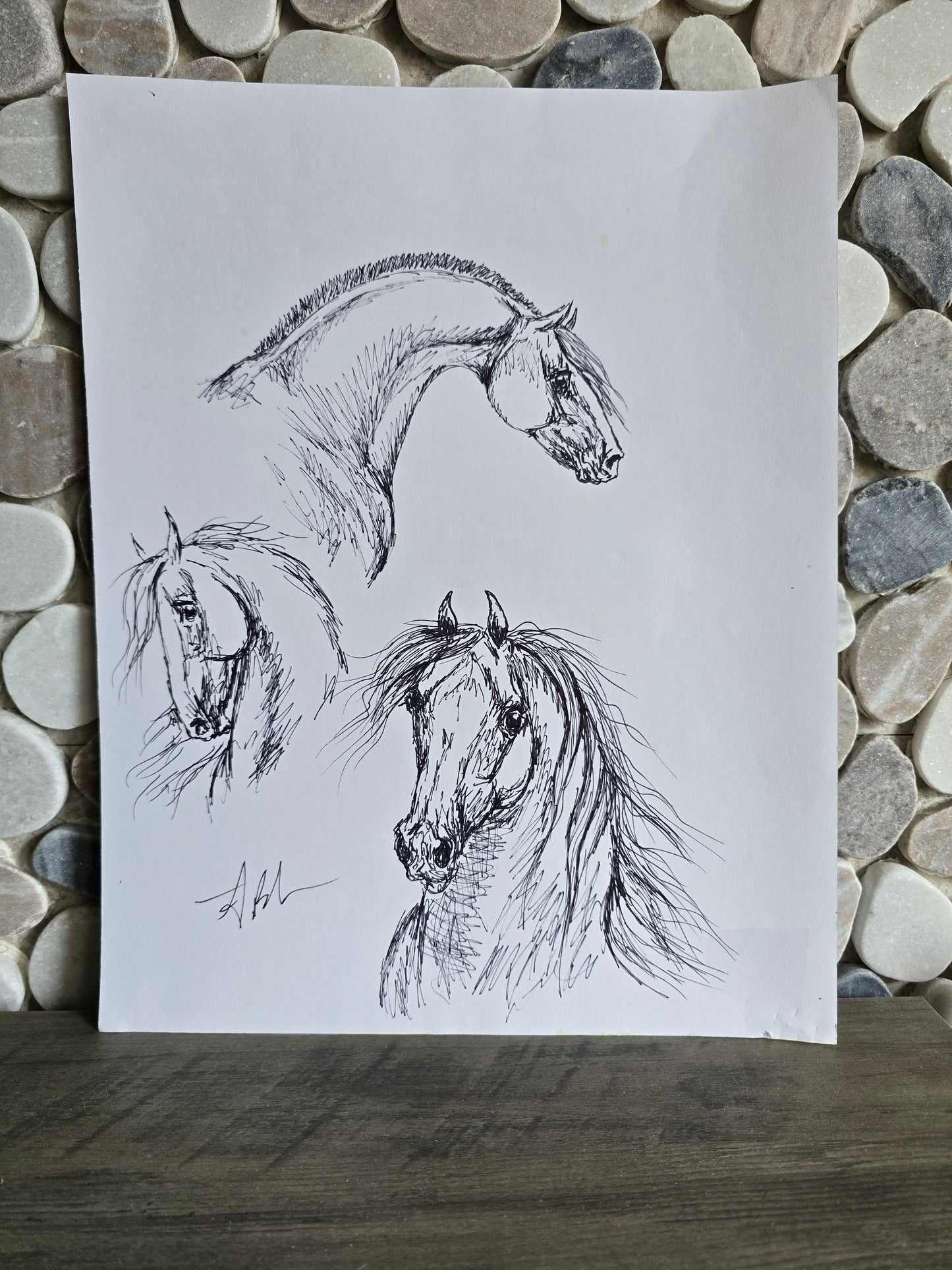 Three Studies — Original Horse Portrait Collage, Ink Pen