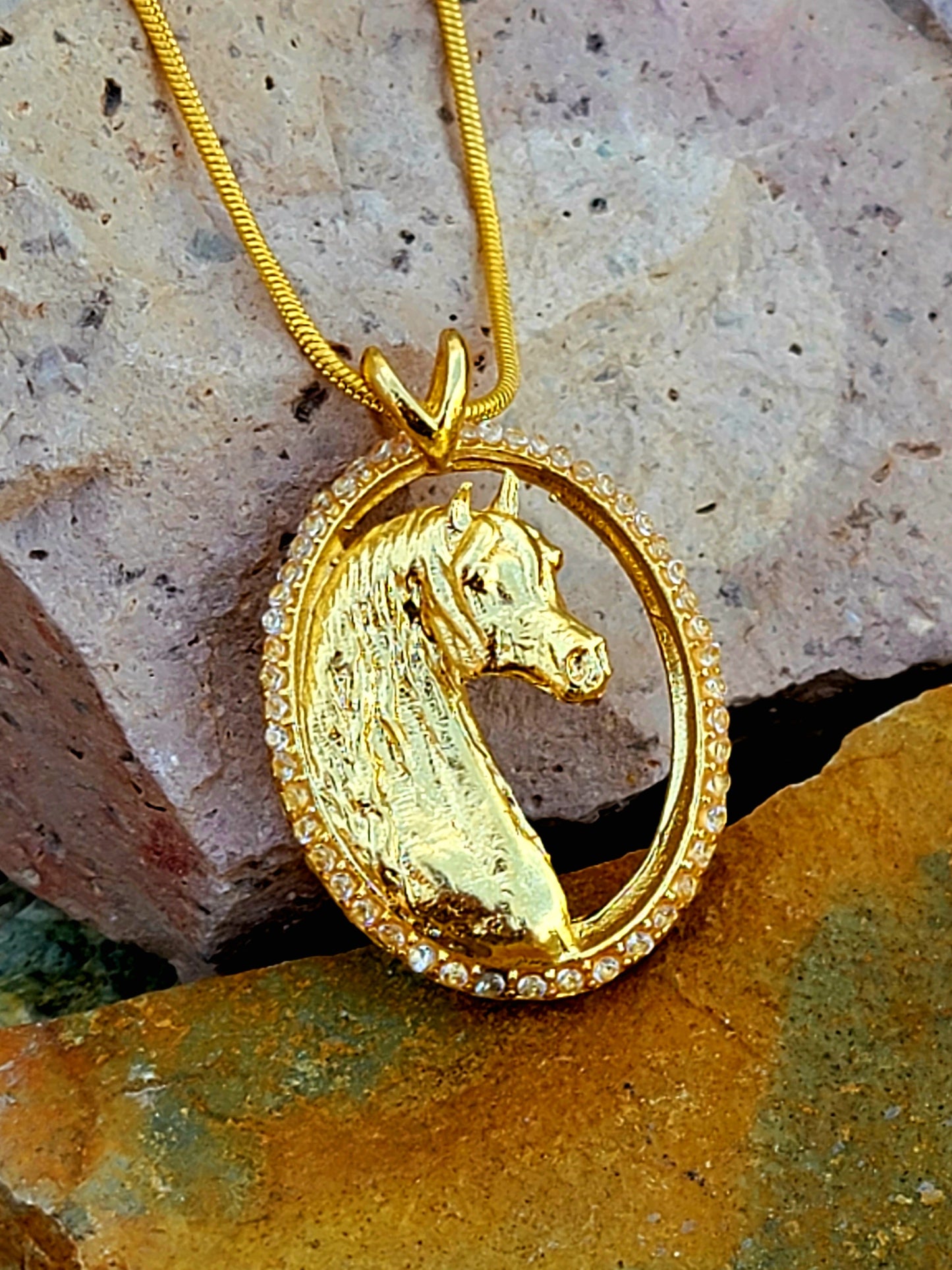 Arabian Horse 18K Gold Plated CZ Pendant