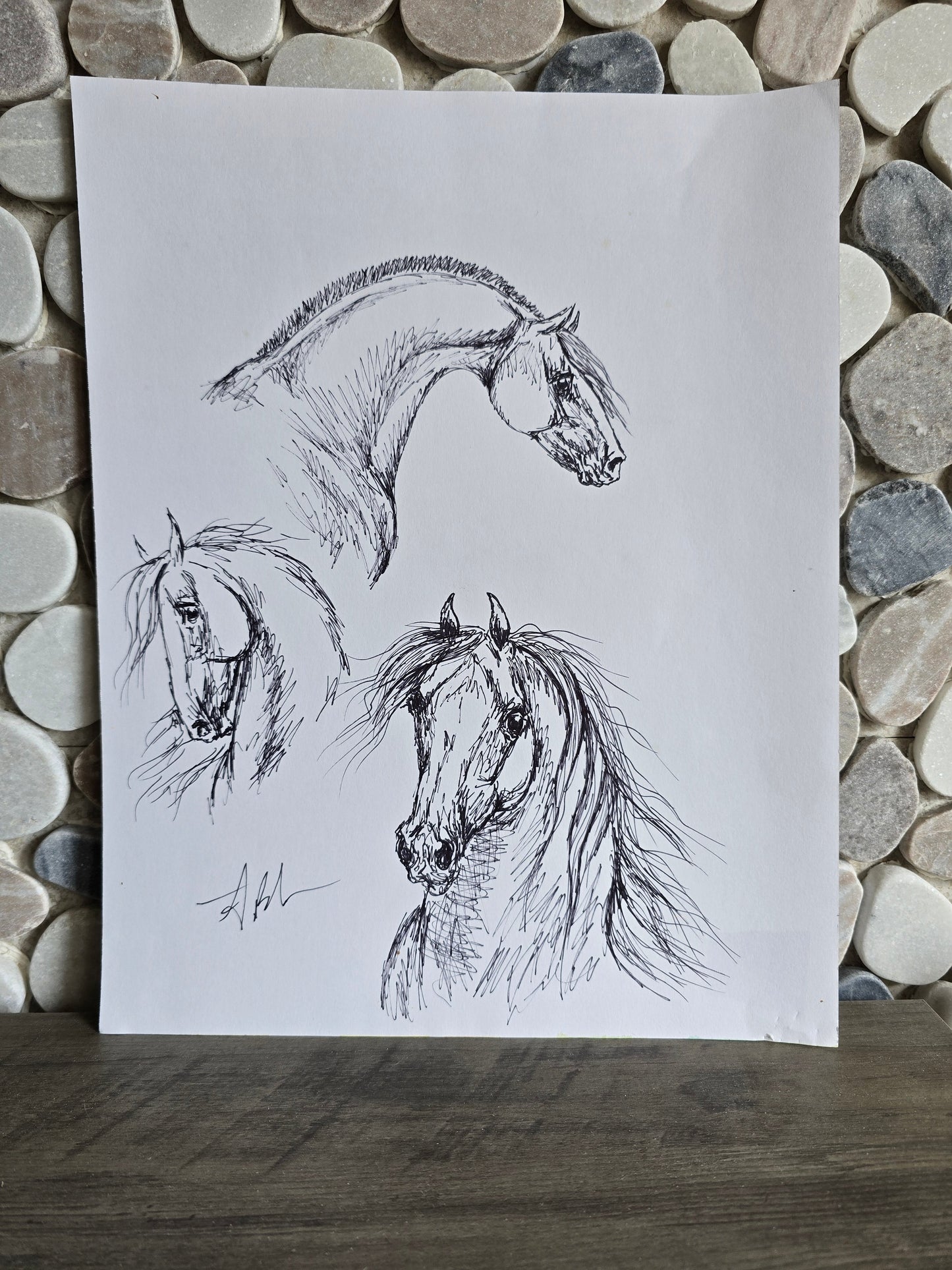 Three Studies — Original Horse Portrait Collage, Ink Pen