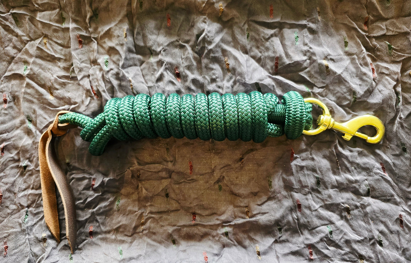 Handcrafted 10' Lead Rope with Leather Popper — Hunter Green