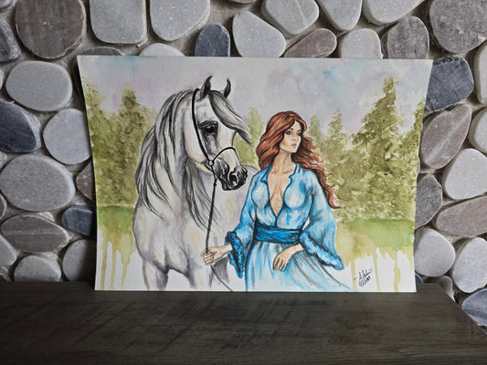 The Bond — Original Watercolor, Woman & Arabian Horse 9x12”