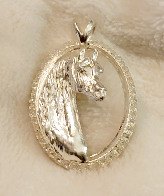 Sterling Silver Arabian Horse CZ Diamond Pendant
