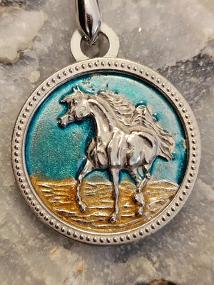 Desert Sky Trotting Arabian Pewter Hand Painted Pendant