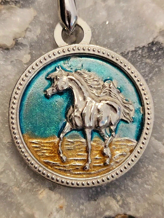 Desert Sky Trotting Arabian Pewter Hand Painted Pendant