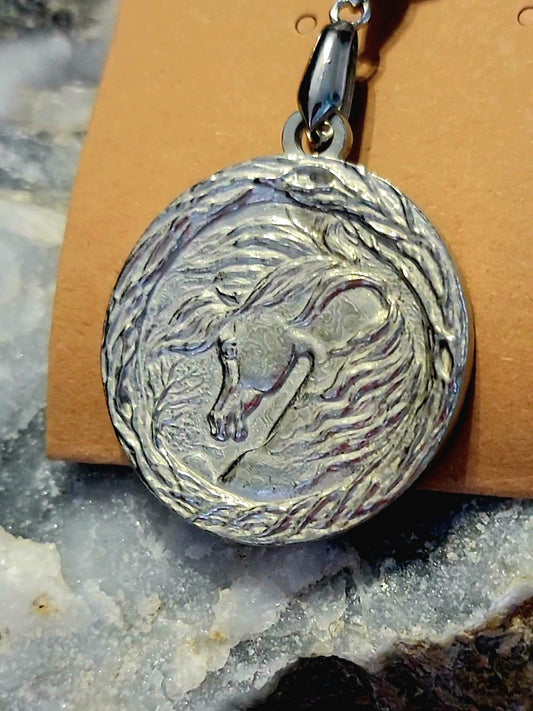 Pewter Arabian Horse Cherry Blossom Pendant