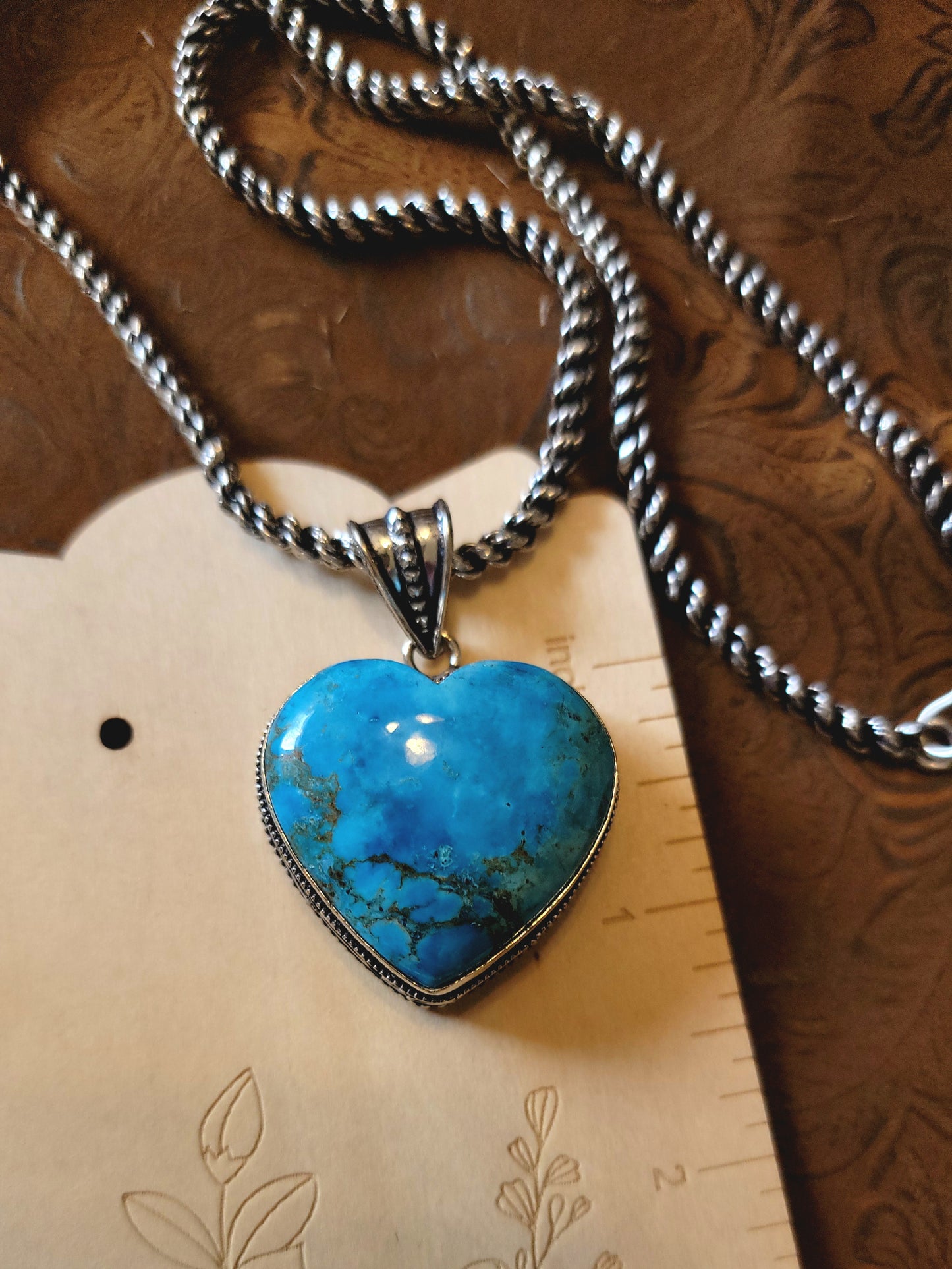 Turqouise Sterling Silver Heart Necklace Portrait pendant