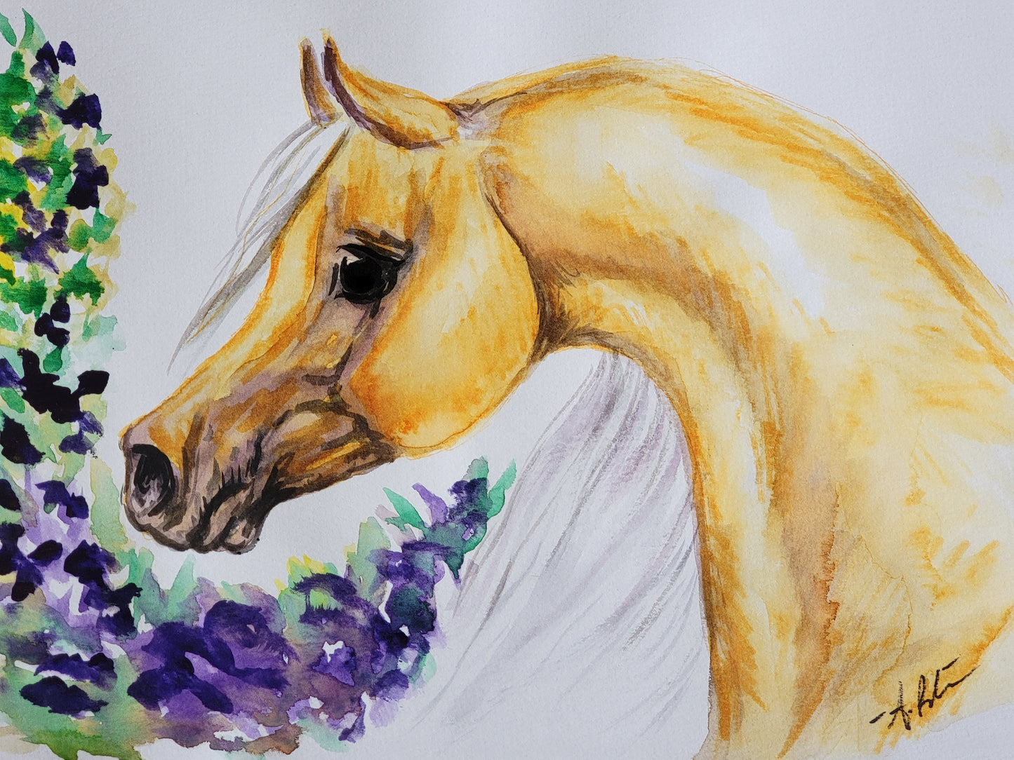 Palomino Horse Original Watercolor Painting 9x12"