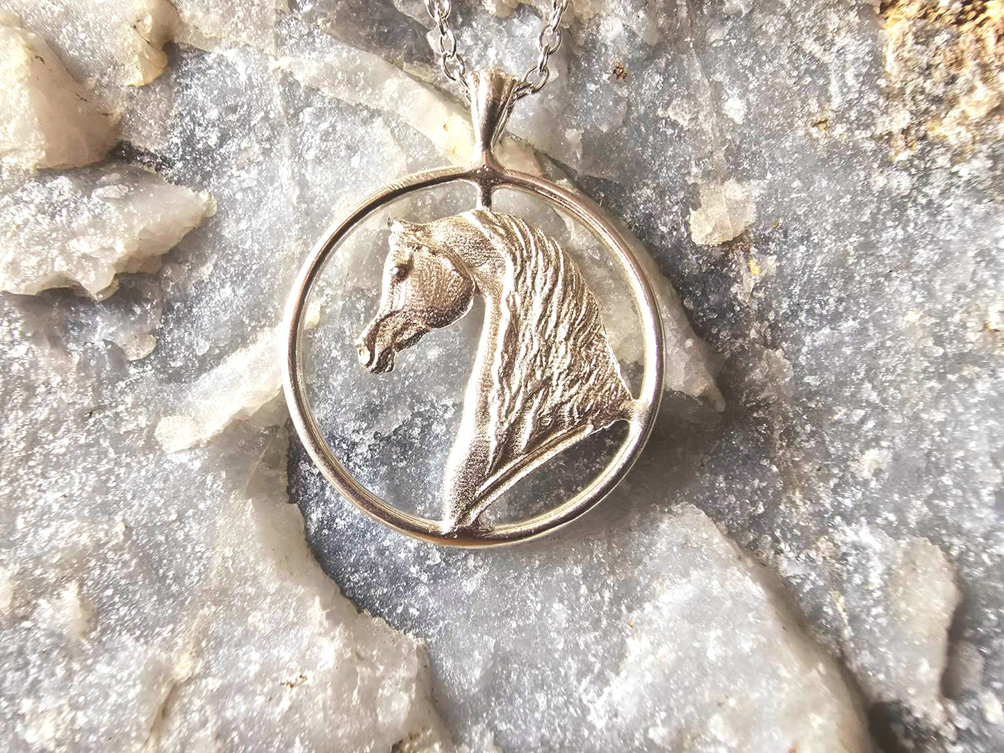 Sterling Silver Arabian Horse Circle Pendant