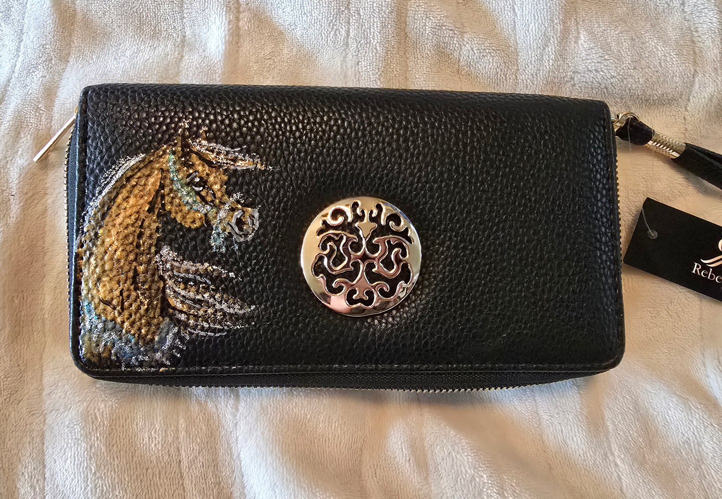 Hand-Painted Horse Wristlet Wallet — Resin Art with Glitter & Mica