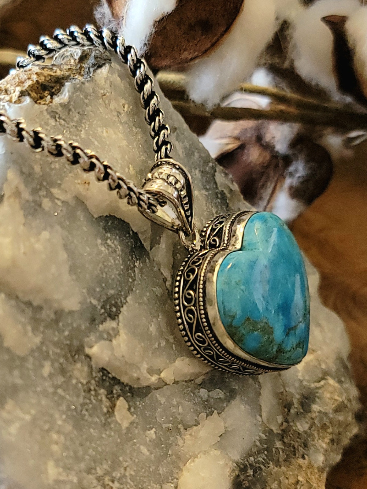 Turqouise Sterling Silver Heart Necklace Portrait pendant