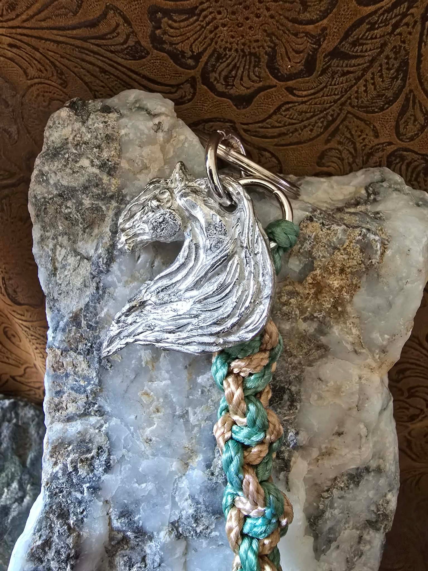 Fantasy Horse pewter Keychain Macrame lanyard