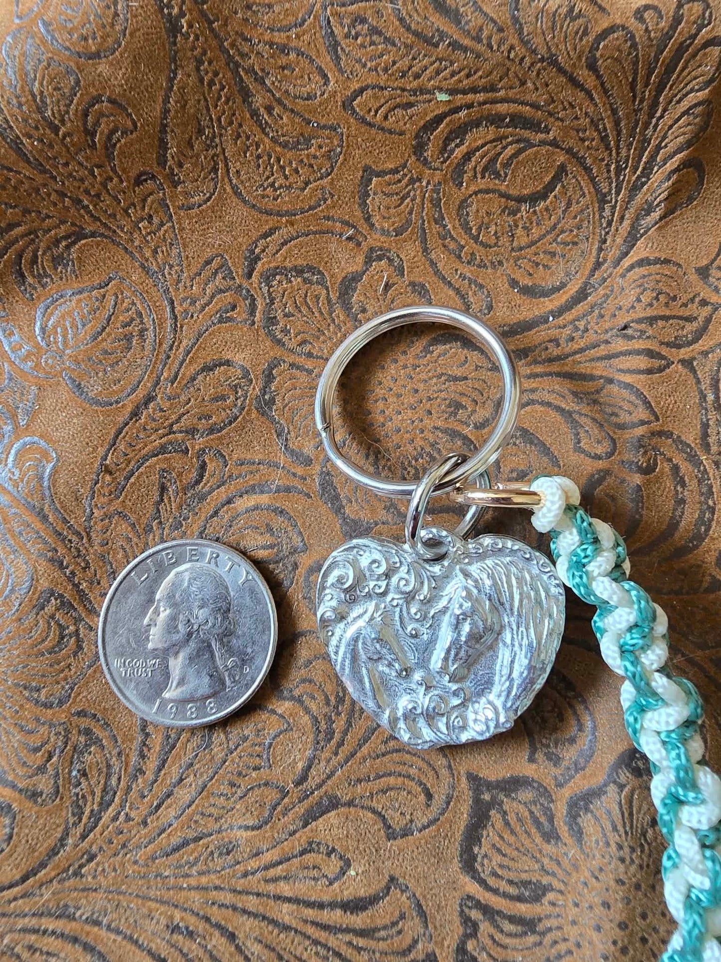 Mare and Foal Pewter Keychain and macrame braided lanyard