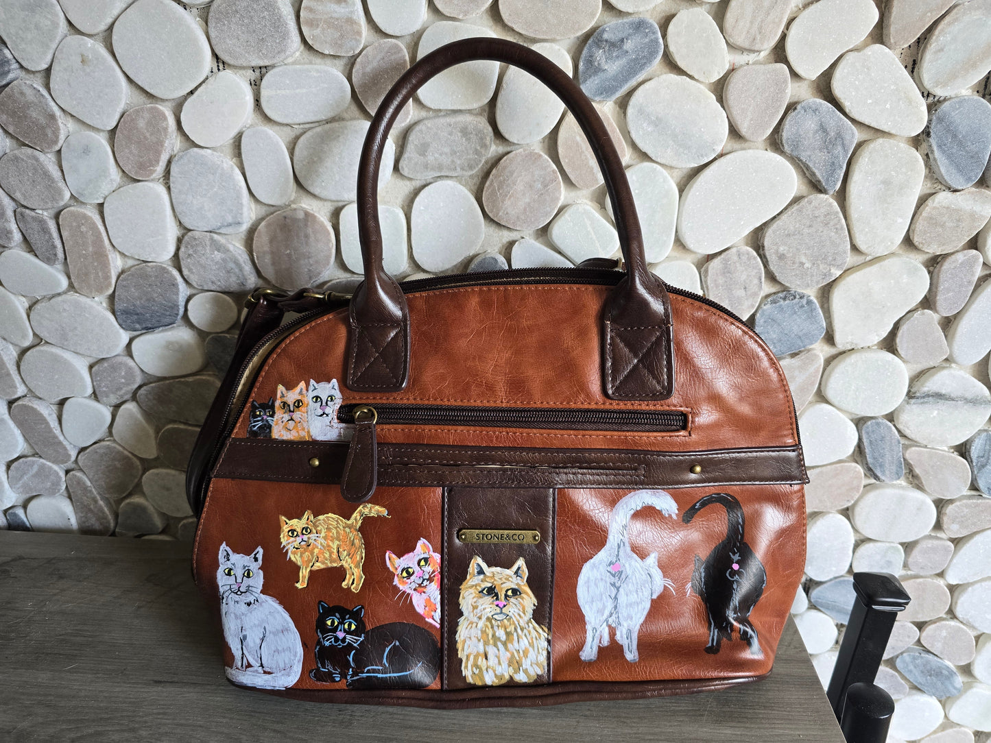 One of a Kind Hand-Painted Cat Handbag