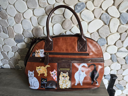 One of a Kind Hand-Painted Cat Handbag