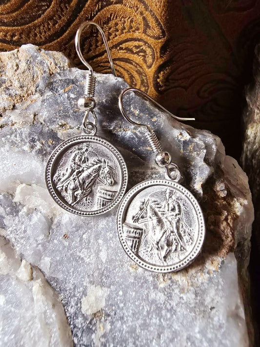 BARREL Racer Horse Earrings western luxury pewter jewelry