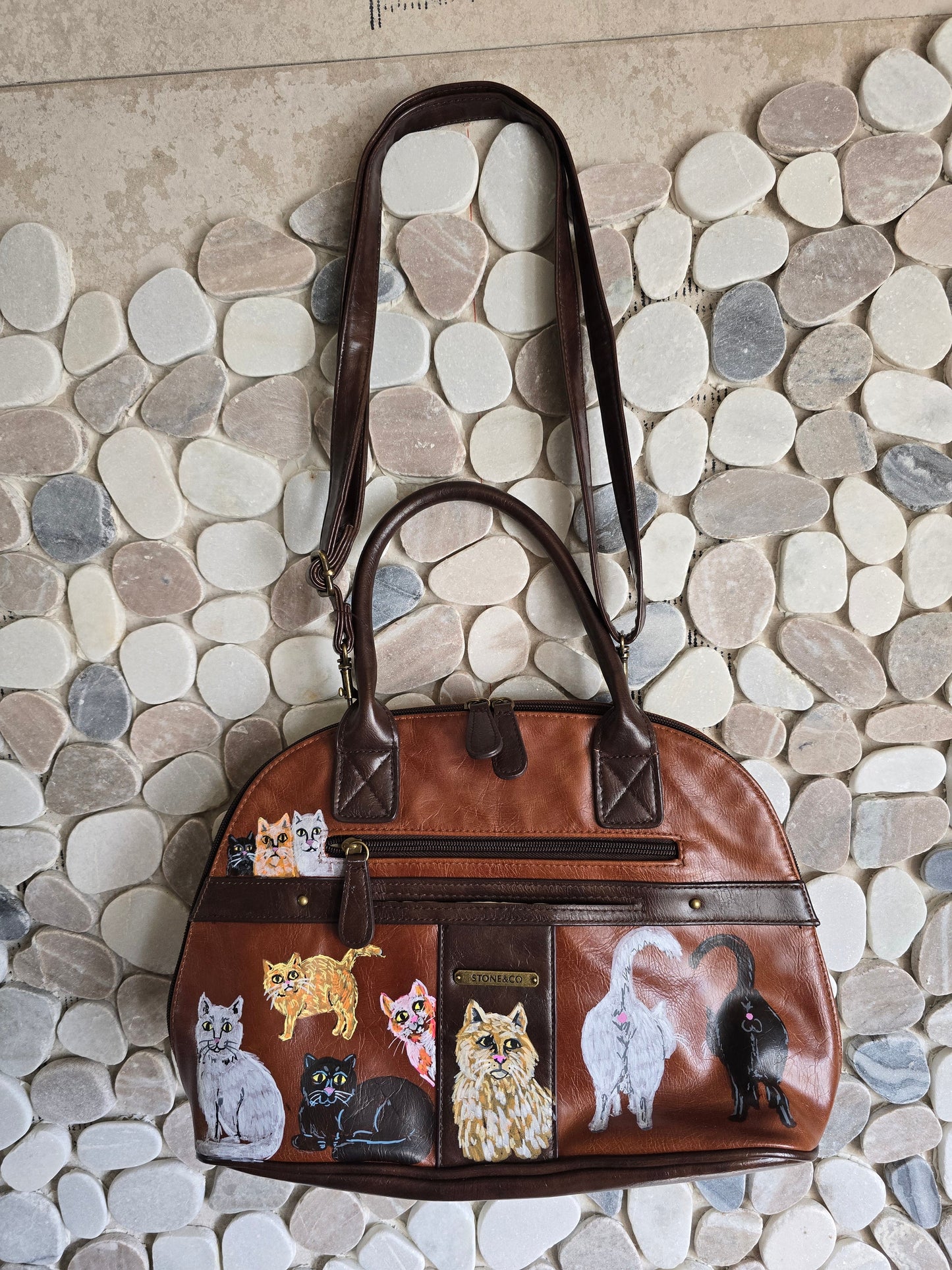 One of a Kind Hand-Painted Cat Handbag