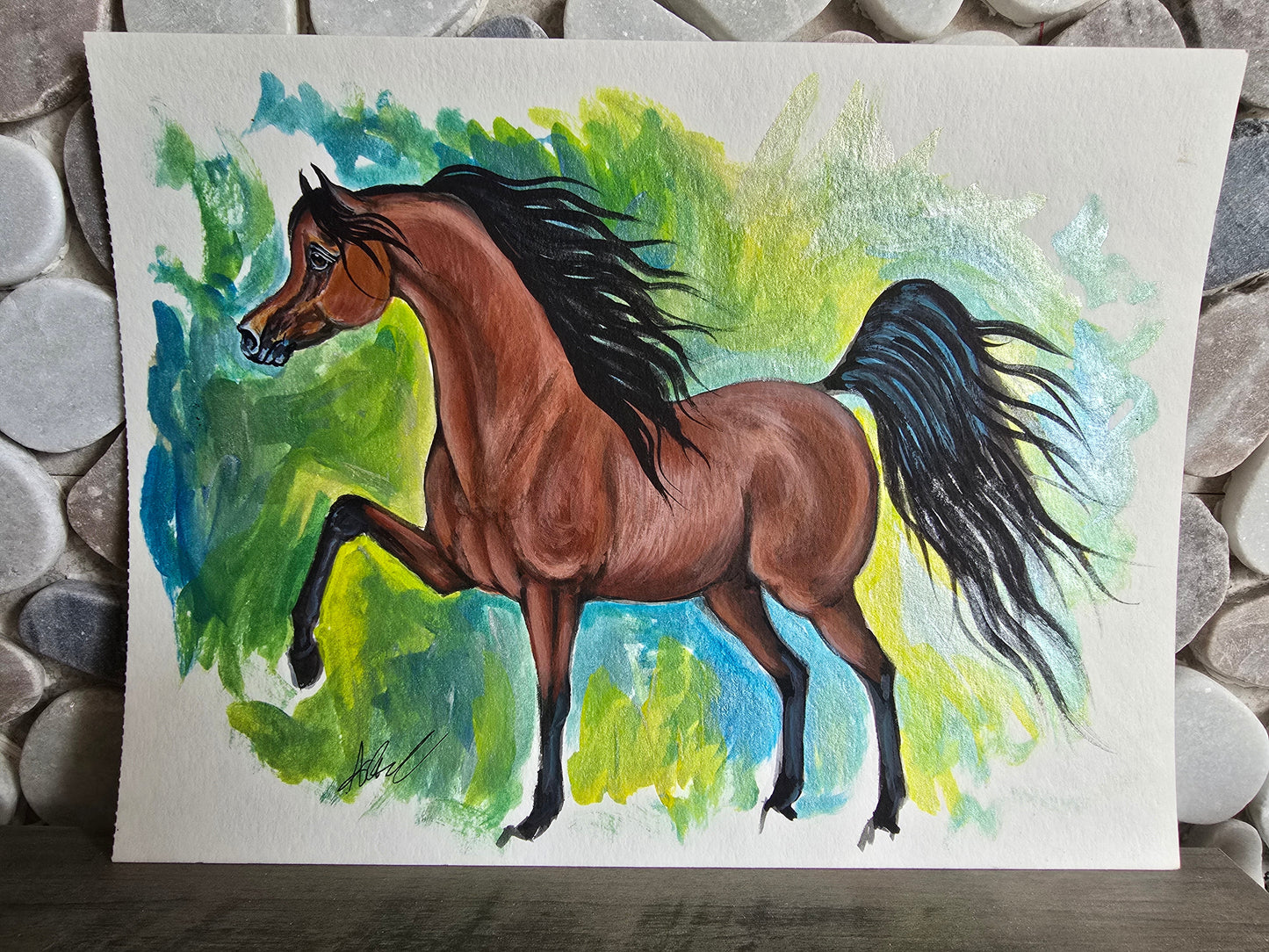 Wild & Free — Original Mixed Media Arabian Horse Painting 11x15”