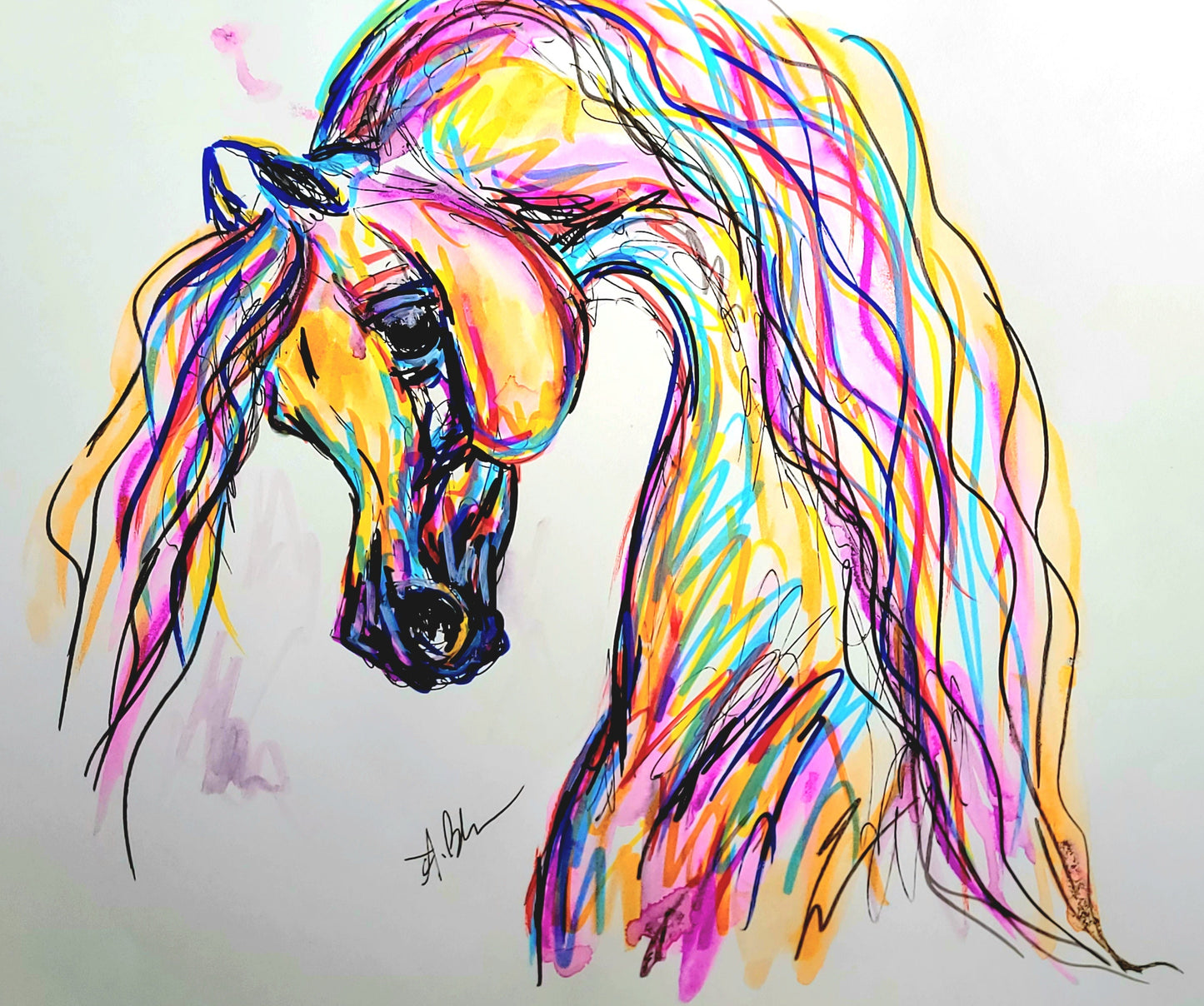 Dreaming in Color — Original 9x12" Multimedia Horse Painting