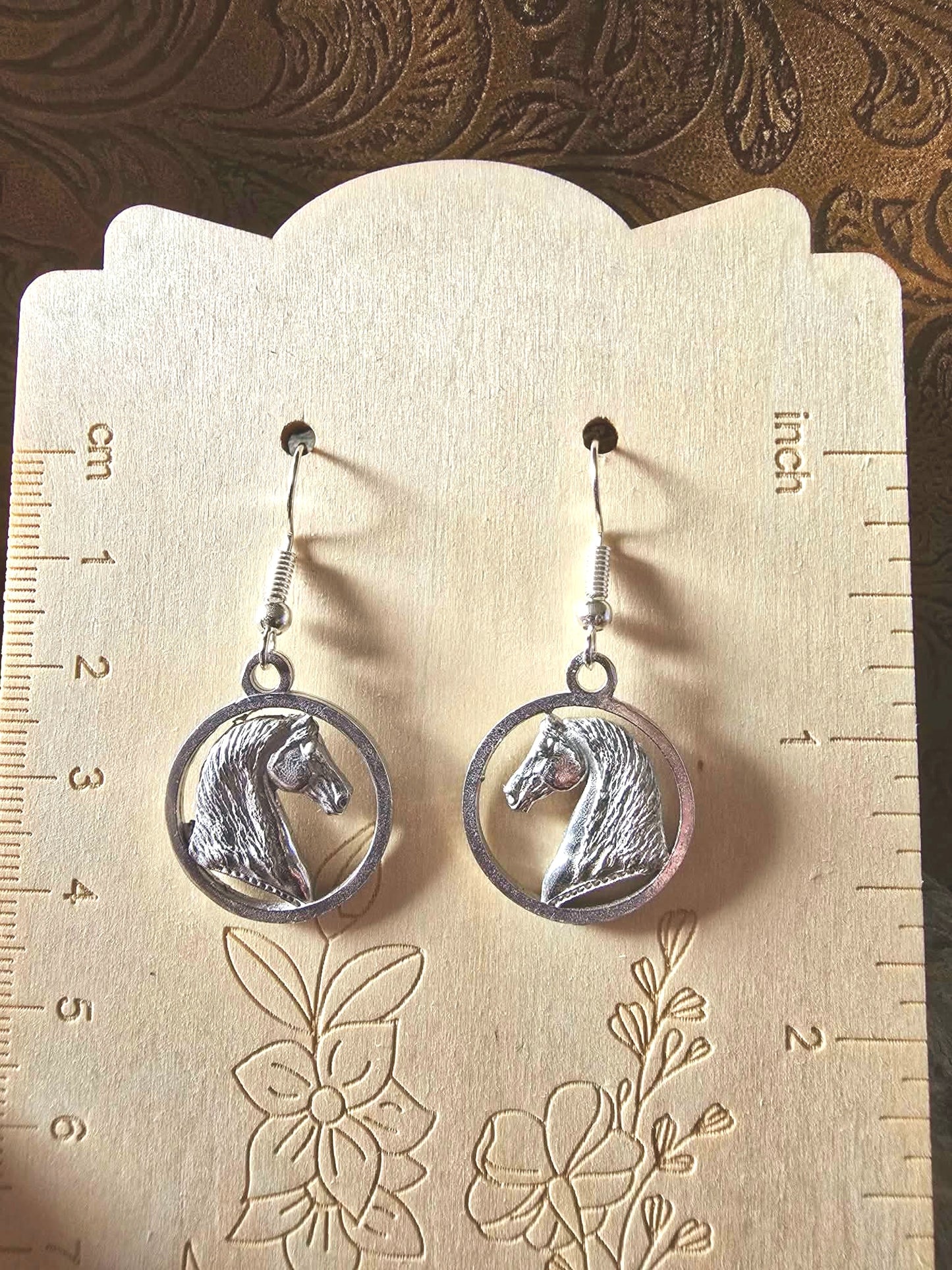 Morgan Horse Classic Baroque PEWTER equestrian earrings