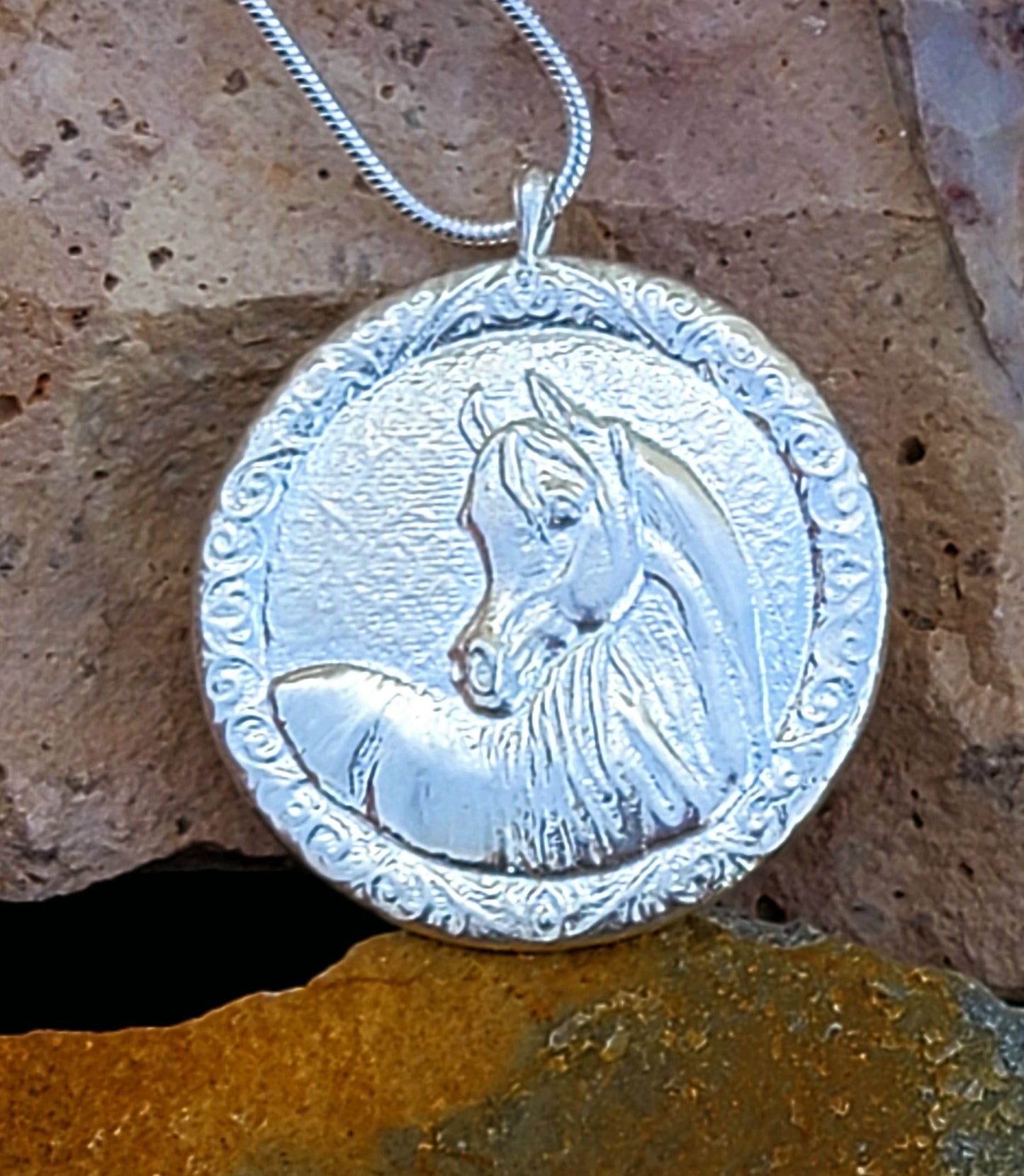 Sterling Silver Horse Portrait Medallion Necklace