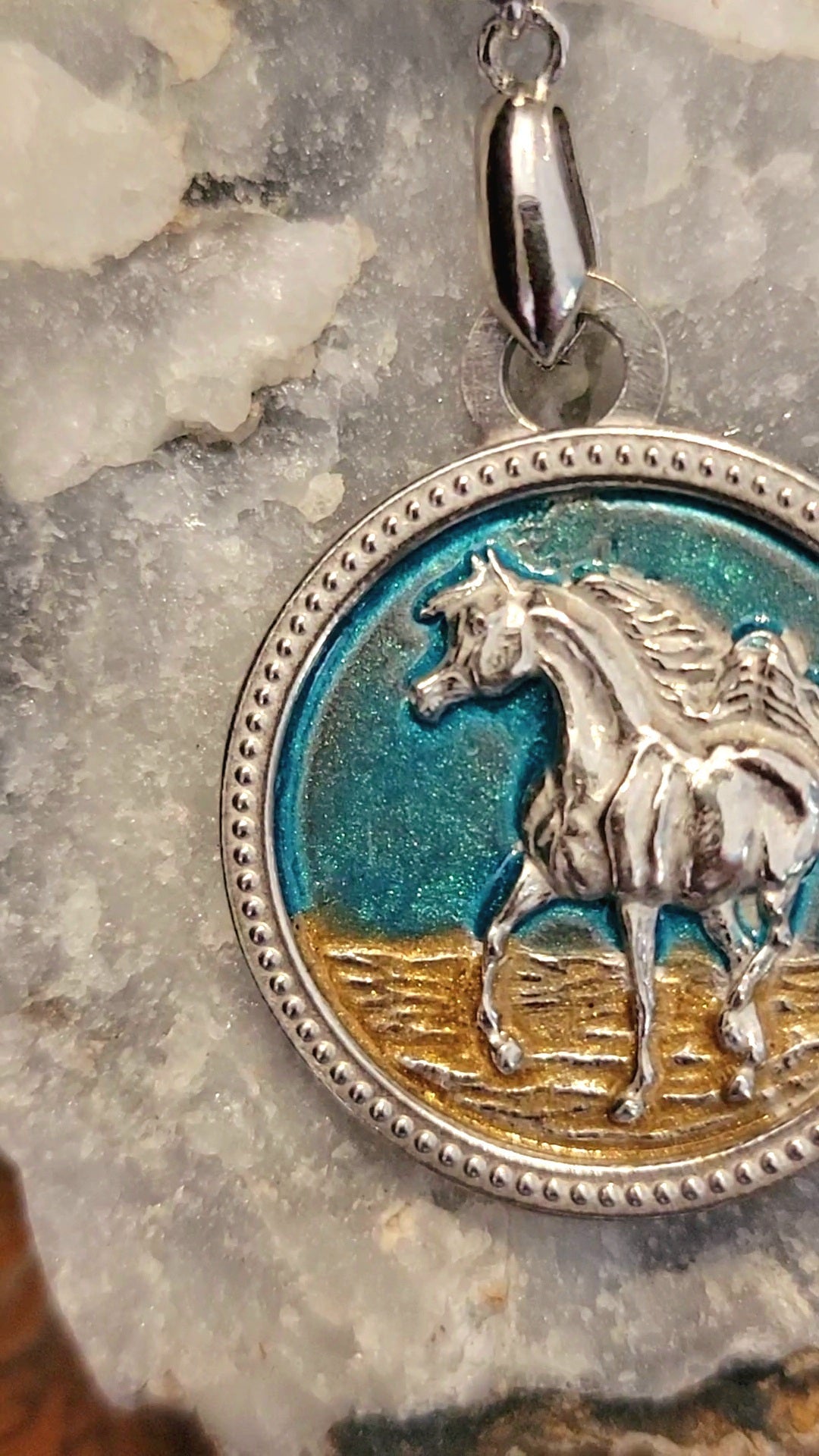 Desert Sky Trotting Arabian Pewter Hand Painted Pendant