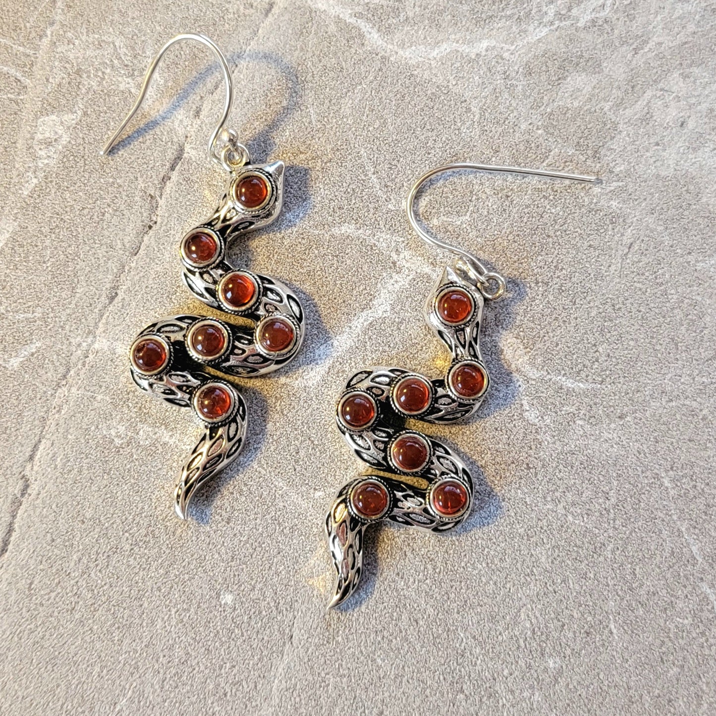 Sterling Silver Carnelian Rattlesnake Earrings